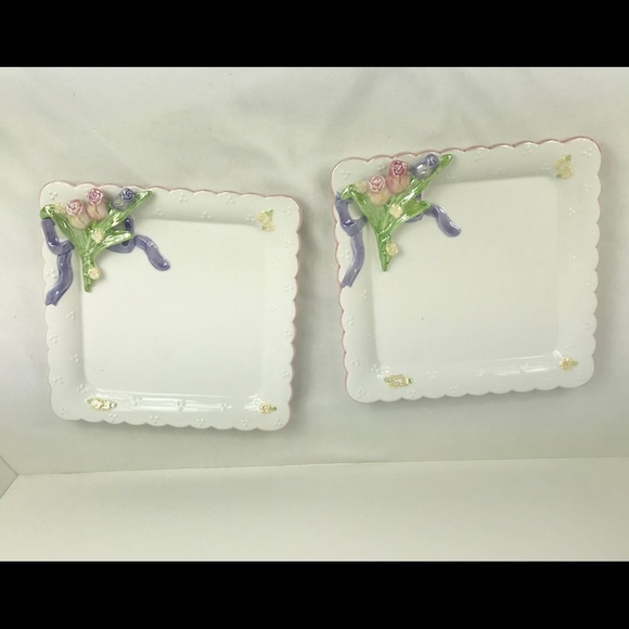 Bella Casa Set of 2 Vntg Luster Plates Square - Picture 3 of 5